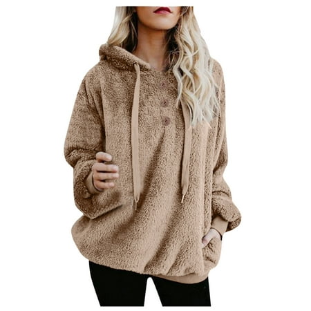 

Juebong Drawstring Fuzzy Fleece Jacket for Women 2022 Winter Cardigan Coats Open Front Fluffy Hooded Sweatshirt Long Sleeve Warm Outerwear Coats Valentine s Day Clearance