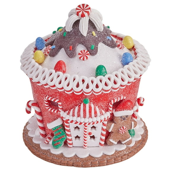 TEHAUX LED Lighted Gingerbread Castle Resin Sculpture Multicolor Christmas Holiday Tabletop Decor Festive Home Decoration