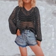 thumbnail image 2 of Women Hollow Out Long Sleeve Crochet Knitted Short Sexy Transparent Fishnet Top, 2 of 2