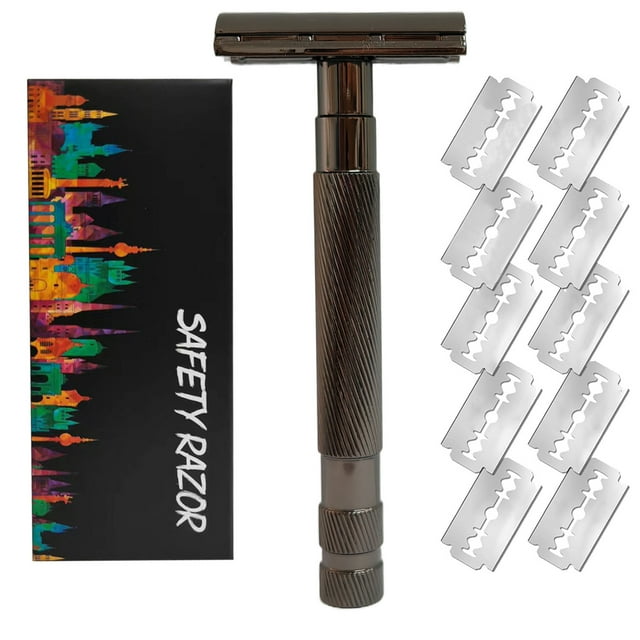 Vintage Manual Razor Double-Edge Shaving Razor Traditional Safety Razor with 10 Blades