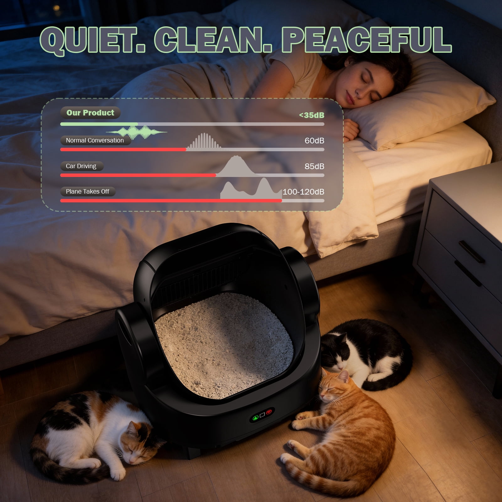 Automatic Self-Cleaning Litter Box for Multiple Cats – Smart Open-Top Design with App Control & Safety Sensors – 10L Large Capacity Auto Cat Litter Box with Waste Drawer & Liner Bags