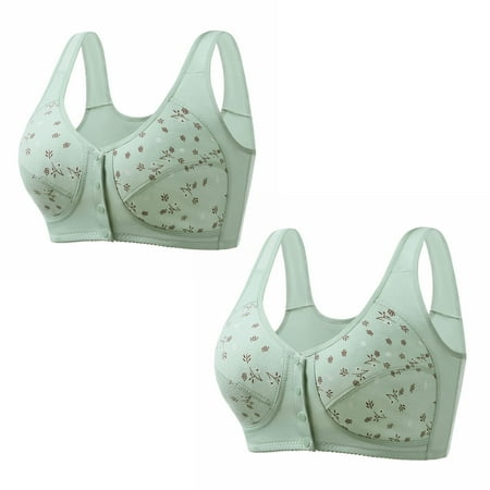 2PC Women Wireless Bras Comfort Back Support Floral Lace Bra Adjustable Wider Straps Full Coverage Lift Up Minimizer Bras Green 3 40C