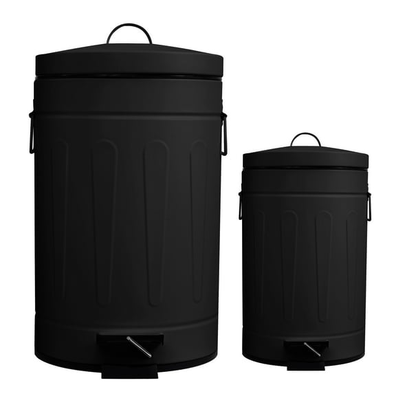 Innovaze 3.2 Gallon and 0.8 Gallon Round Bathroom and Office Carbon Steel Step Trash Can Set,White