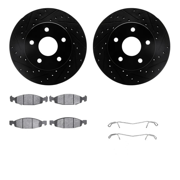 Dynamic Friction Company Front Brake Rotors-Drilled and Slotted-Black with 5000 Advanced Brake Pads includes Hardware 8512-42019
