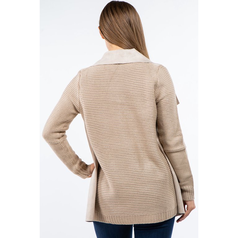 Women Faux/Suede Knit Open Front Cardigan with Pockets