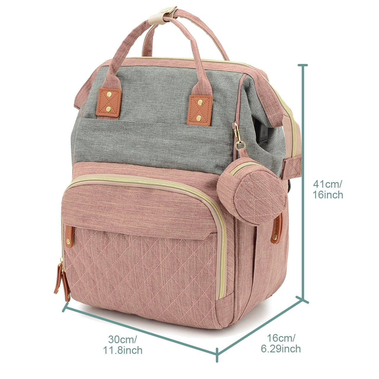 DERSTUEWE Baby Diaper Bag Backpack, Multifunctional Waterproof Portable Baby Bag for Travel， Pink Grey