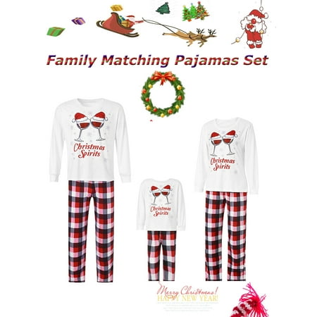 

Licupiee Family Matching Christmas Pyjamas Set Long Sleeve Letters Printed T-Shirt Plaid Print Pants Sleepwear Nightwear
