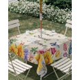 thumbnail image 3 of Square Outdoor Tablecloth with Umbrella Hole Spring Wildflowers Outside Table Cloth Waterproof Patio Table Cover Watercolor Tulip Floral Leaf Plant Beige Zipper Tablecloths for Picnic 54x54 Inch, 3 of 8