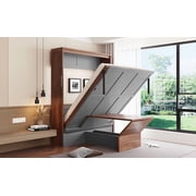 Newest Full Size Murphy Bed with Foldable Desk – Space Saving Wall Bed - Walnut & Gray