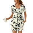 thumbnail image 2 of hxobax Floral Pajama Set for Women Pajamas 2 Piece Lounge Sets Pleated Crewneck Button Down Shirts Tops and Shorts Pjs Sets Short Sleeve Tshirts Sleepwear Coft Loungewear Nightgown,#07_Khaki,Small, 2 of 6