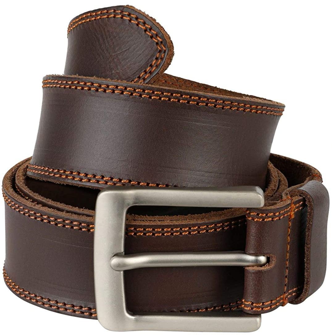 Nabob Leather Men's Classic Rustic Leather Jean Belt, Two Row Stitching,  Handmade In Bourbon Brown (Size 42'' (106 cm)) 