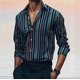 thumbnail image 1 of Camisa de hombre con solapa a tope, camisa informal a rayas para verano, camisa playera de manga larga con solapa a tope, blusa cómoda para uso diario en resorts, 1 of 6