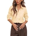 thumbnail image 2 of Button Down Shirts for Women Dressy Striped Long Sleeve Blouse Business Casual Work Tops Yellow S, 2 of 8