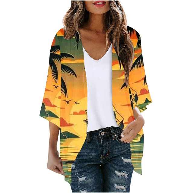 Cárdigan de manga larga para mujer, blusa informal estampada con bolsillo, abrigo tipo cárdigan para mujer