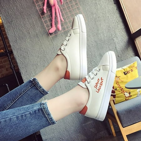 

GWAABD Women Shoes Flats Fashion Women Solid Color Skate Shoes Gym Shoes Running Shoes Casual Shoes