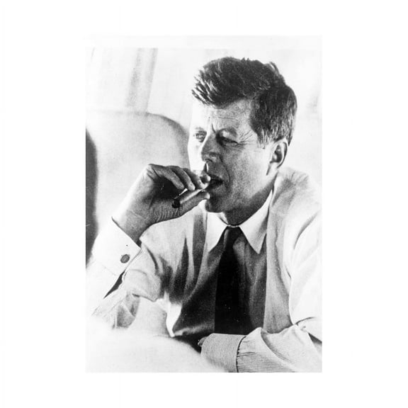President John Kennedy Smoking Cigar JFK Vintage Black and White Photograph Unframed Art Print Poster Wall Decor 12x16 inch