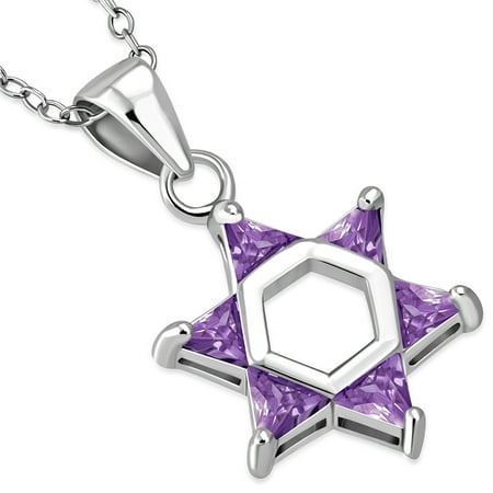 - 925 Sterling Silver Jewish Star of David Multicolor CZ Womens Girls Pendant Necklace