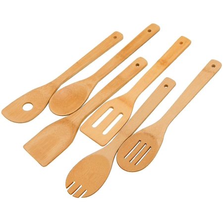 

Wooden Spoons Cooking Utensils Set - 6 Pieces Bamboo Kitchen Spatulas For Non Stick Cookware As House Warming