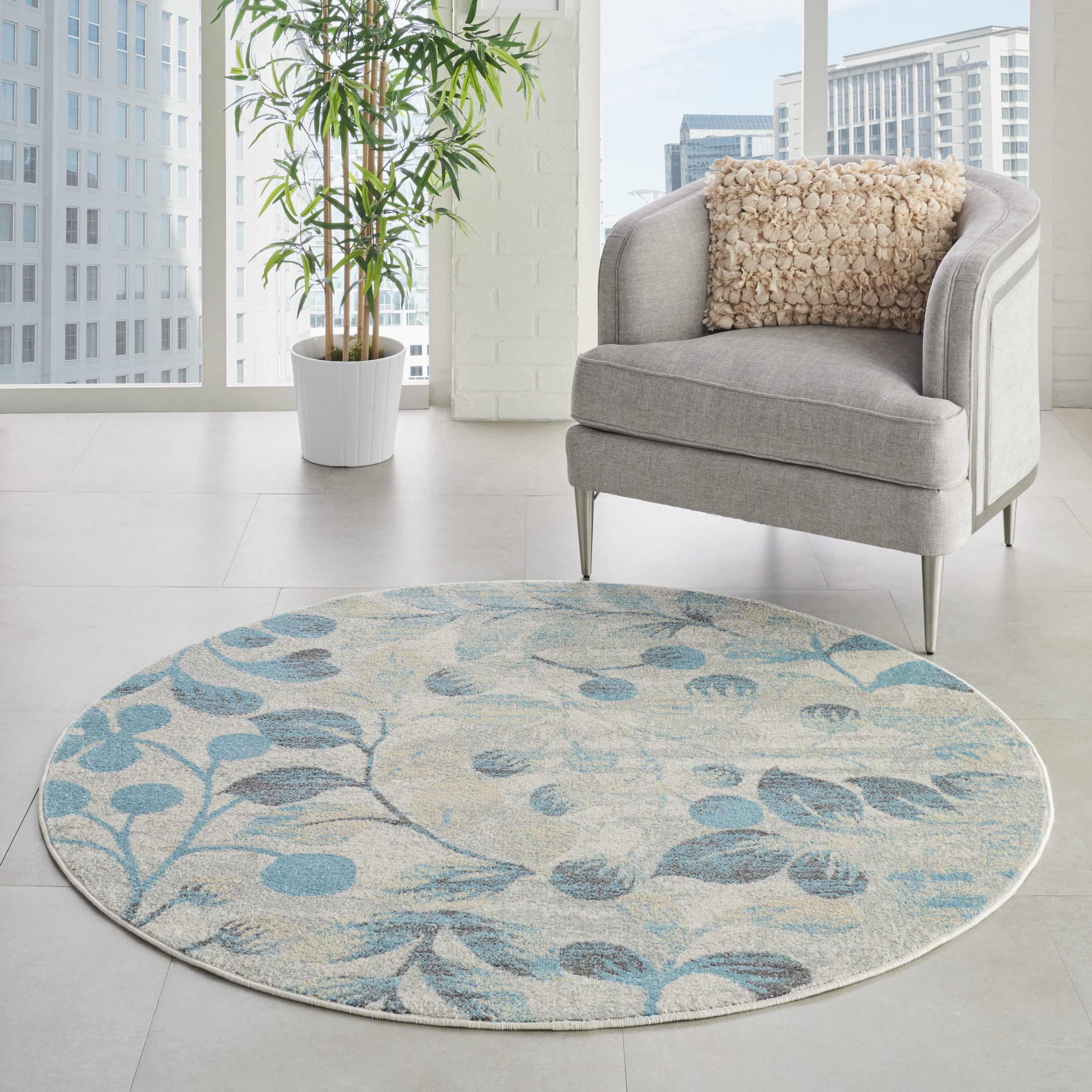 Nourison Tranquil Botanical Botanical Ivory/Turquoise Area Rug