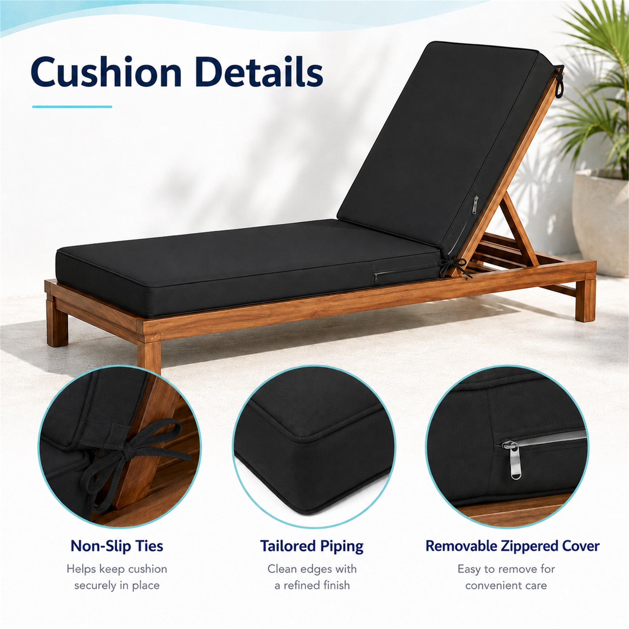 Millsilo Outdoor Chaise Lounge Cushion, 72" x 21" x 3" Patio Lounge Chair Cushion, Water-Resistant UV-Protected Replacement Cushion with High Density Foam, Black