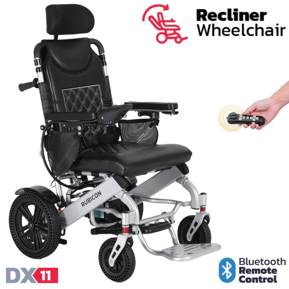 Rubicon DX11 Reclining Electric Wheelchair with Adjustable Headrest, Foldable Electric Power Wheelchair for Adults, Dual 600W Motors, Long Range Battery, All-Terrain Mobility Chair with 360° Joystick