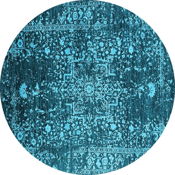 Ahgly Company Indoor Round Oriental Light Blue Industrial Area Rugs, 6' Round