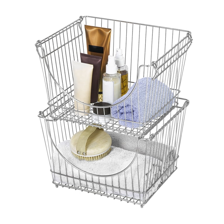 Pro-Mart Medium Stacking Wire Baskets, Chrome - Set Of 2, Versatile Storage