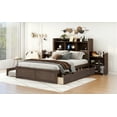 thumbnail image 5 of Full Size Platform Bed Frame w/ Storage, Trundle & Drawers - Espresso Wood Bedroom Furniture. Built-in Shelves, Solid Wood, No Box Spring Needed, 88.6"L x 57.6"W, Vietnam, 5 of 20
