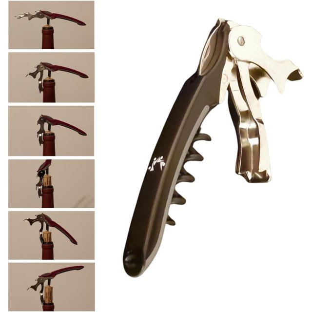 Professional Double Lever Wine and Bottle Opener Corkscrew Waiter Waitress Server Bartender (Black and Burgandy 2 Pack or 1 Black or 1 Burgandy) (1, Black)