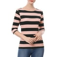 thumbnail image 5 of INSPIRE CHIC Mother's Day Women's Striped Shirts Slim Fit Elbow Sleeves Boat Neck T-Shirt M Pink Black, 5 of 7
