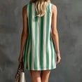 thumbnail image 4 of Dolkfu Green Womens Summer Dresses French Style Crew Neck Sleeveless Mini A-Line Dresses Striped Refined Relaxed Fit Patchwork Dresses Green,Xxl, 4 of 6