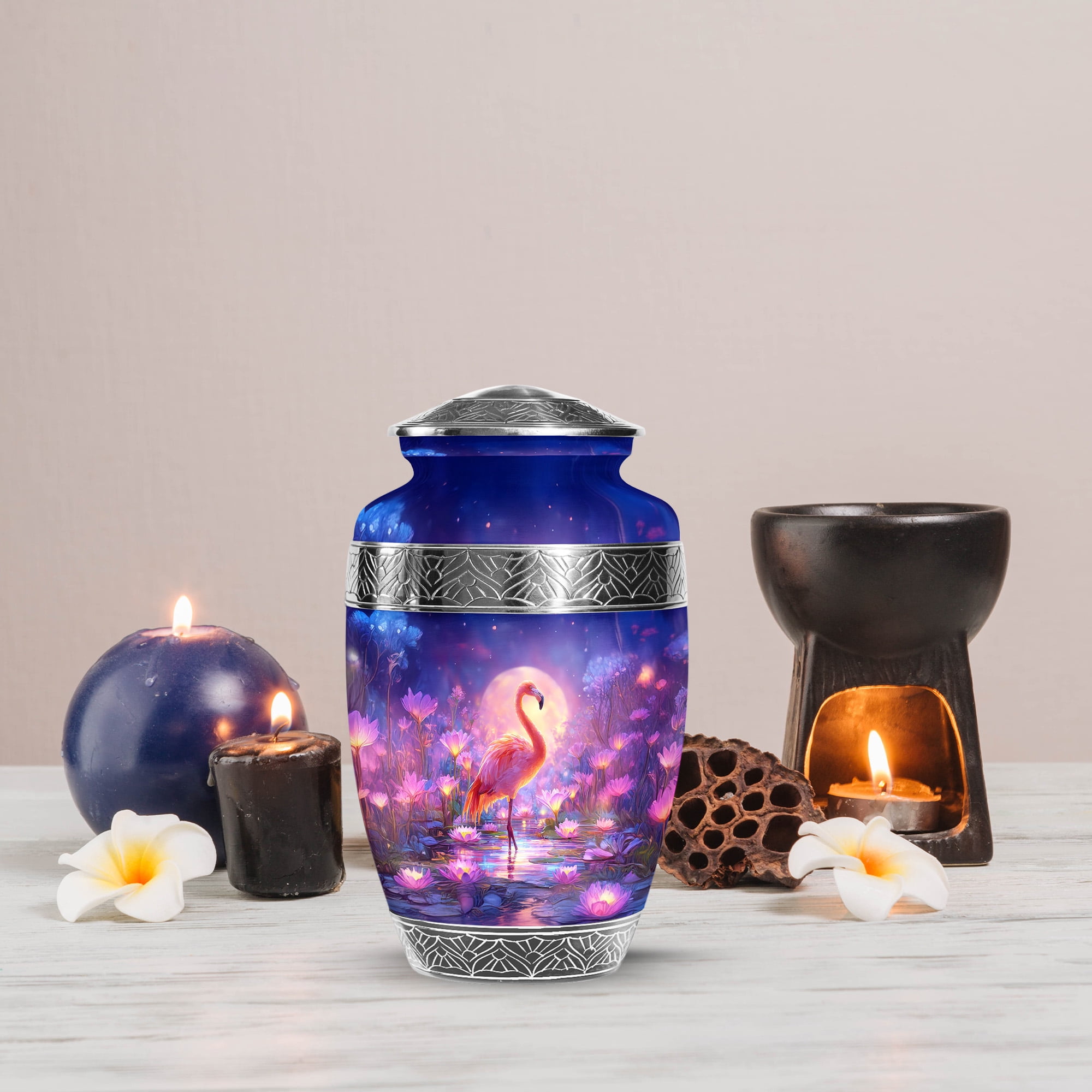 MUKTIVE Flamingo Cremation Urns for Human Ashes Men and Women 10 Inch, Moon Burial Urns for Adult Human Ashes, Large Blue Urn, Funeral Urn for Adult Male