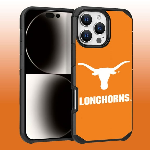 Apple iPhone 16 Pro Max (6.9) - Licensed NCAA University of Texas at Austin Longhorns Logo on Yellow Textured Dual Layer Case