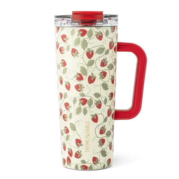 Thyme & Table 24oz Stainless Steel Luna Tumbler with Handle and Dual Straw Lid, Strawberry