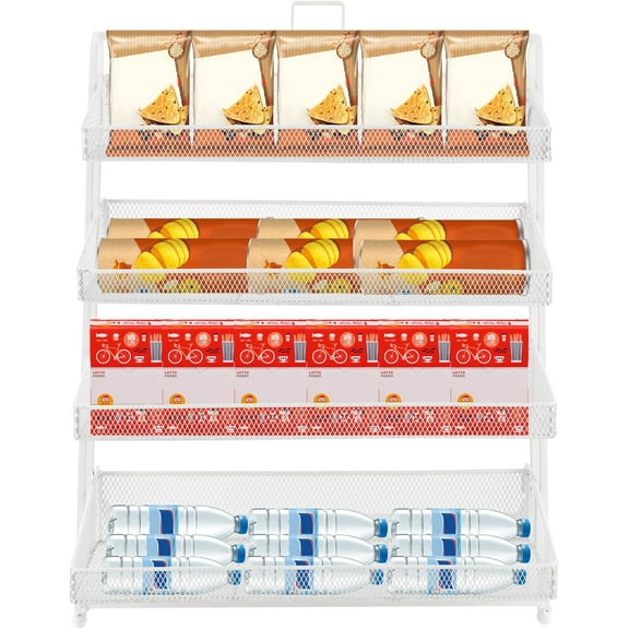 Retail Candy Display Rack, 4 Tiers Counter Groceries Display Rack, Metal Supermarket Store Display Rack, Snack Organizer (White)