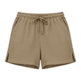 thumbnail image 4 of Lmueinov Women's Cotton Linen Casual Shorts Elastic Waist Drawstring Side Split Loose Fit Lightweight Summer Beach Walking Lounge Shorts with Pockets, S-XXL, 4 of 5