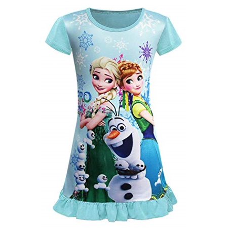 Wnqy Little Girls Princess Anna And Elsa Pajamas Toddler Nightgown Dress 15078y Light Blue