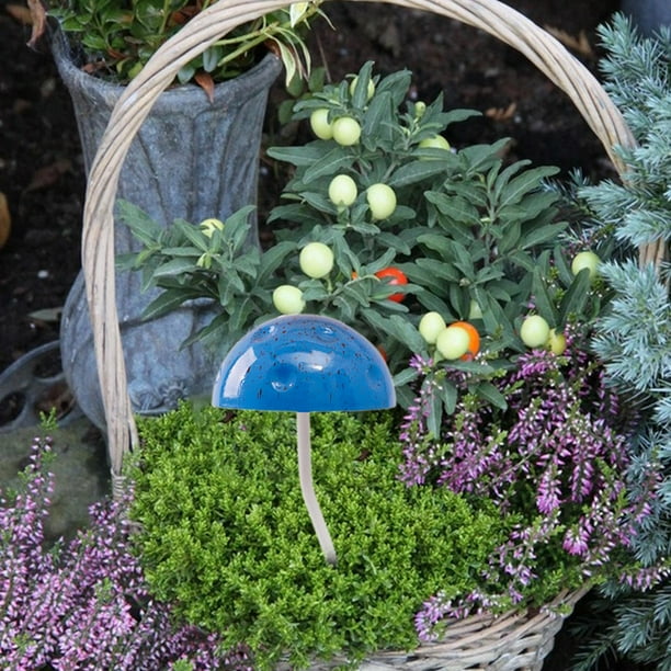 Decoración de jardín con forma de hongo, decoración de patio, pintado, elegante regalo navideño, hongo de hierro azul