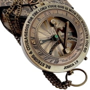 Maritime Treasures Instruments "Joshua 1-9" Brass Sundial Compass with Leather Case and Chain - Steampunk Accessory - Antiquated Finish - Beautiful Handmade Gift -Sundial Clock