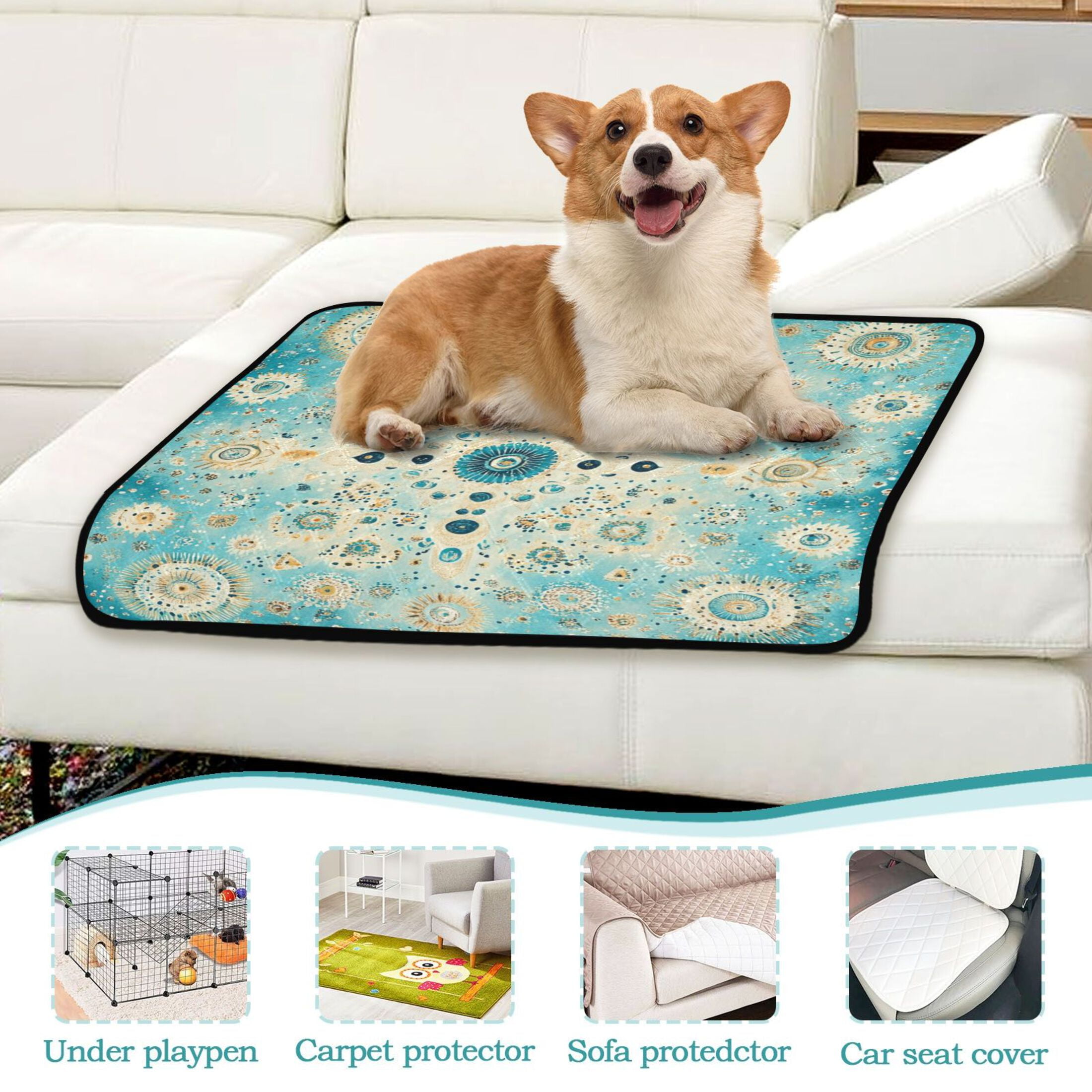 Qxltty Moroccan Style Pattern Cat litter Pads Pet Set of 3 Diaper Mats Center Anti-leakage Layer Absorbent Soft and Comfortable