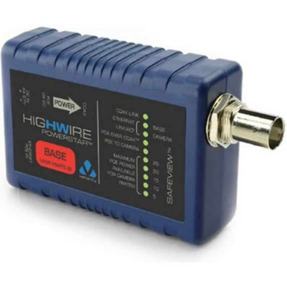 Veracity VHW-HWPS-B Highwire Powerstar Ethernet & PoE Over Coax Converter, Base Unit