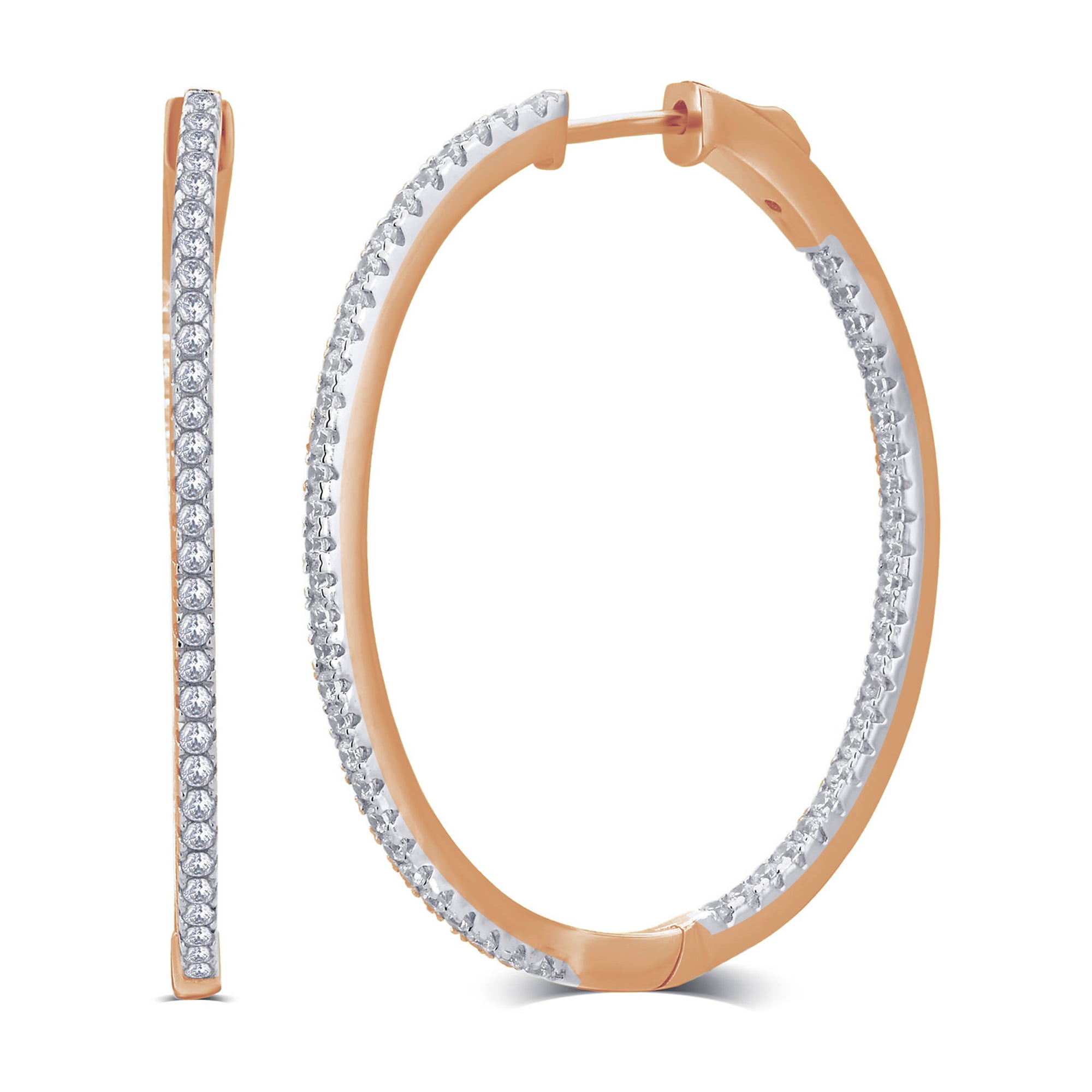 1 Carat T.W.CZ Pink Overlay Brass Inside Outside Hoop Earring 25mm.