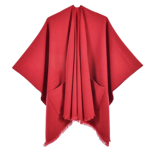 Fgnfyis Châle Cape Chaud pour Femmes, Cardigan d'Hiver, Chandail, Poncho Ouvert pour Temps Froid, Rouge