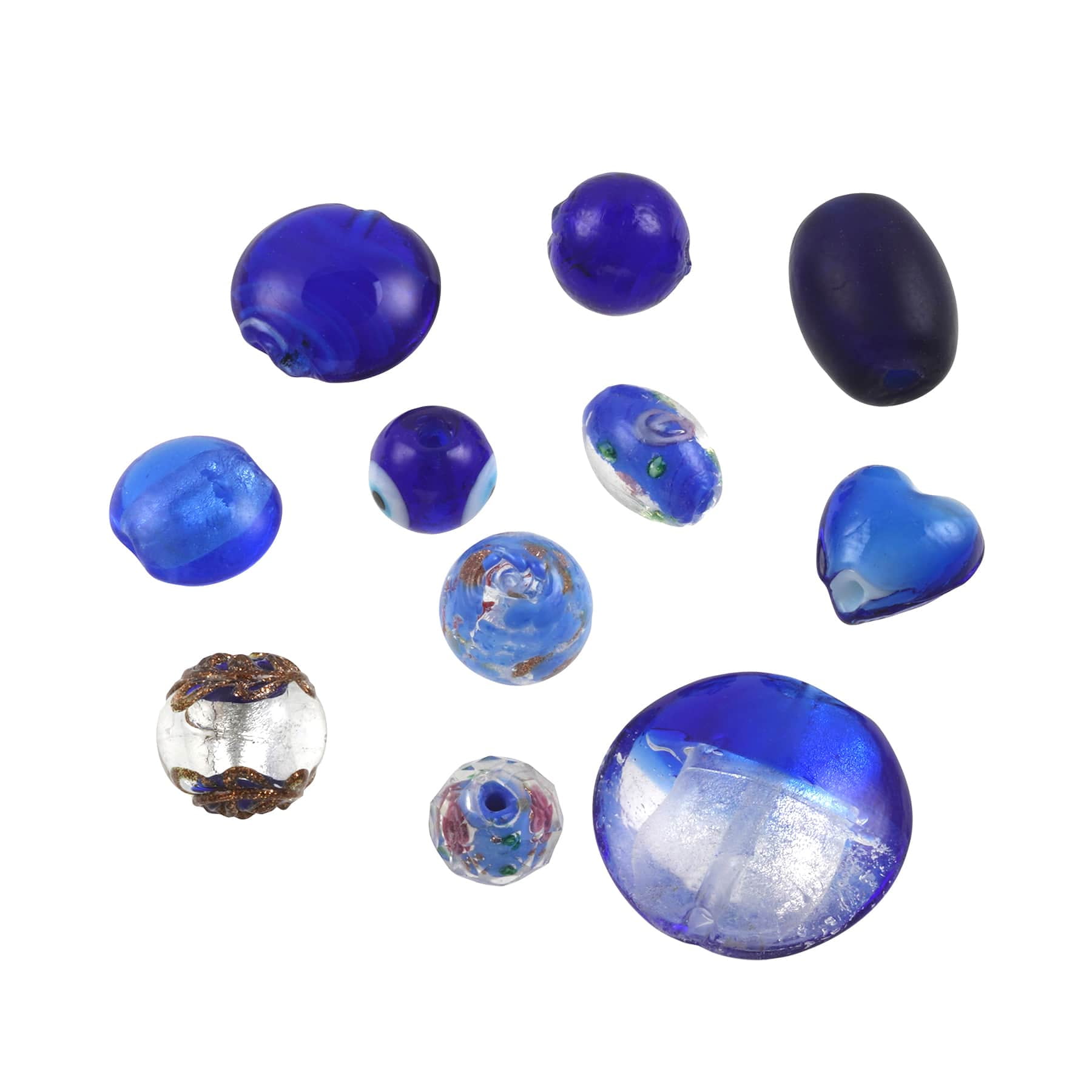 12 Pack Blue Mixed Lampwork Glass Craft Beads by Bead Landing