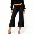 thumbnail image 2 of Aoiroe Women’s Hem Capri Yoga Pants Solid High Waist Workout Bell Leggings Slim Tummy Control Flare Bottom Black L, 2 of 8