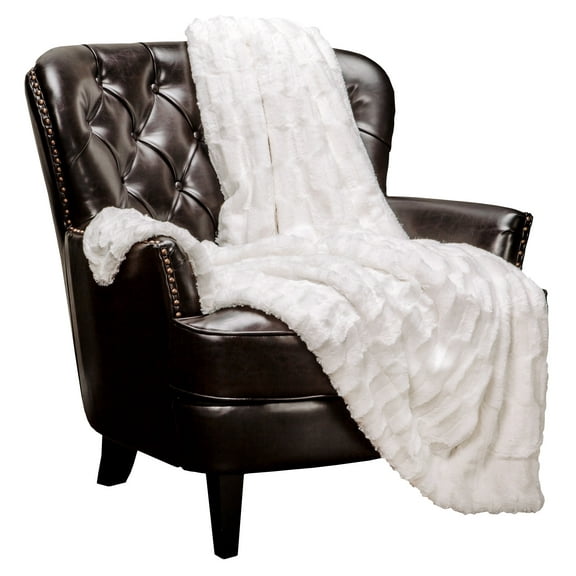 Chanasya Fuzzy Faux Fur Elegant Rectangular Embossed Throw Blanket - Plush Sherpa Microfiber Blanket for Bed Couch Full Queen Blanket - White