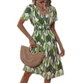 thumbnail image 2 of Keeccty Women Classic Floral Print Short Sleeve Summer V-Neck Retro Knee Length Dress, 2 of 7
