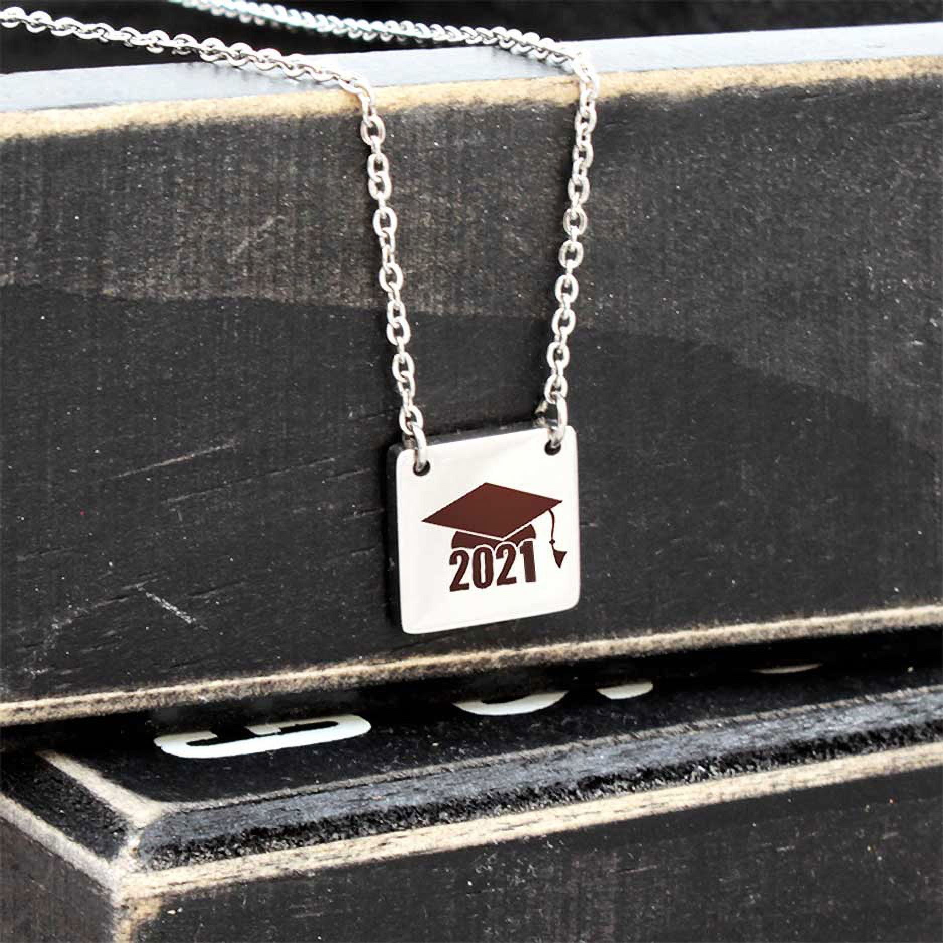 Anavia College Graduation Gift for Her - High School 2021 Graduation Gifts for Daughter - Stainless Steel Engraved Bachelor Cap Necklace