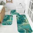 thumbnail image 2 of Blue and Gold Marble Pattern Bathroom Rug Set 3 Piece,Non-Slip Bath Mat Set with U-Shaped Contour and Runner Soft Absorbent Washable, 2 of 4