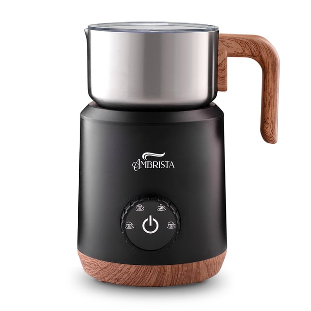 AMBRISTA All in One 16oz Stainless Steel Electric Milk Frother | Foam Maker for Coffee | Hot and Cold Froth, Heated Milk, Hot Chocolate and More | Di
